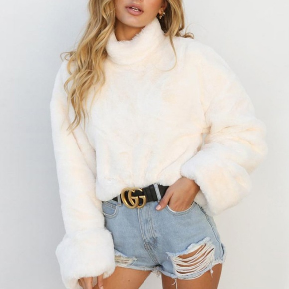 Last Cream Plush Faux Fur Turtleneck 